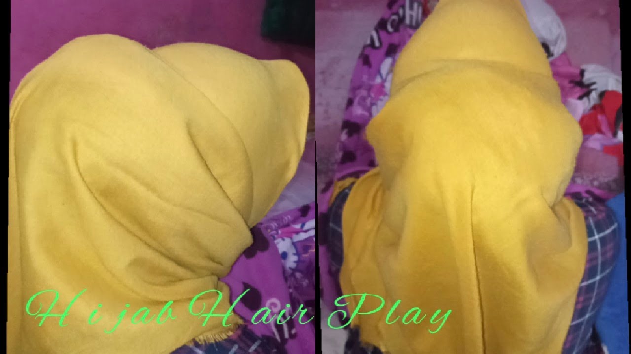 HAIRPLAY Original - Bentuk Rambut Panjang Dibalik Jilbab Kuning Dengan Kuncir Ubur-ubur