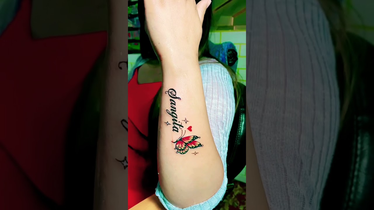 SELF NAME TATTOO WITH BEAUTIFUL 3d butterfly tattoo HAND GIRLS