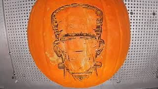 Laser Carving Frankenstein on a Pumpkin