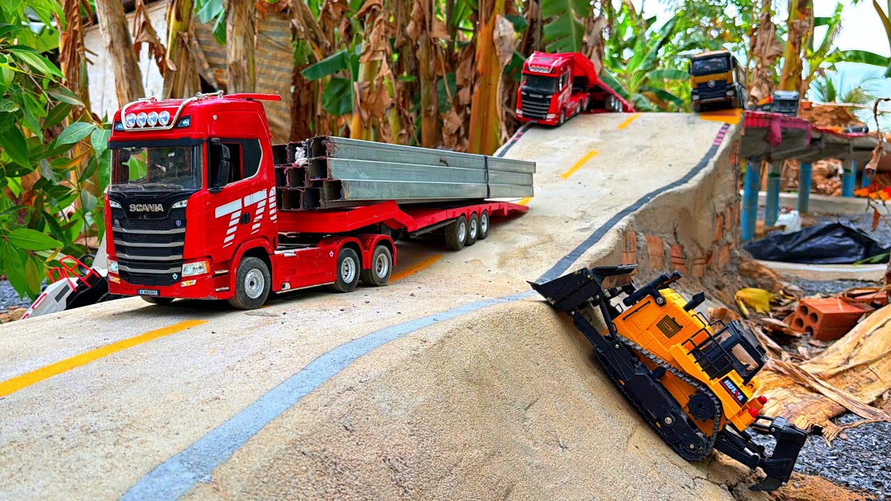 Transport!! On The Road Huina 1536 Dump Truck - Huina 1594 Excavator - Scania 770 Dump Trailer