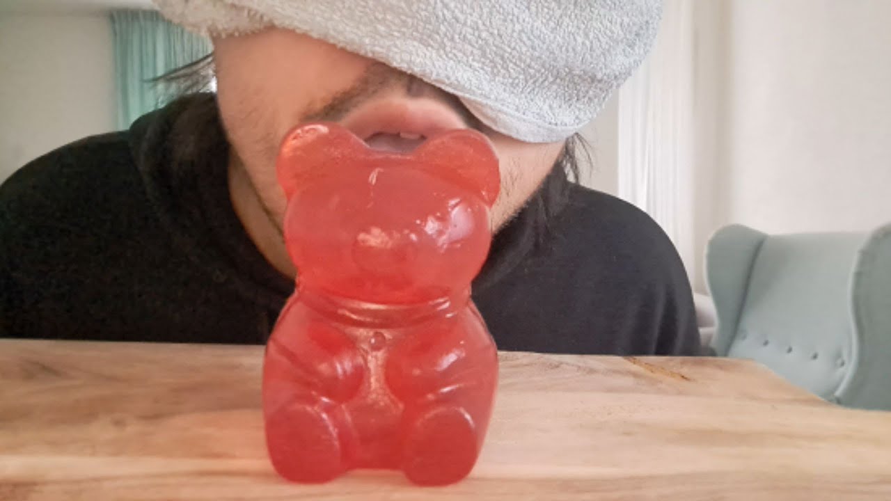 ASMR EATING Gummy Bear Blindfolded & Without Using Hands