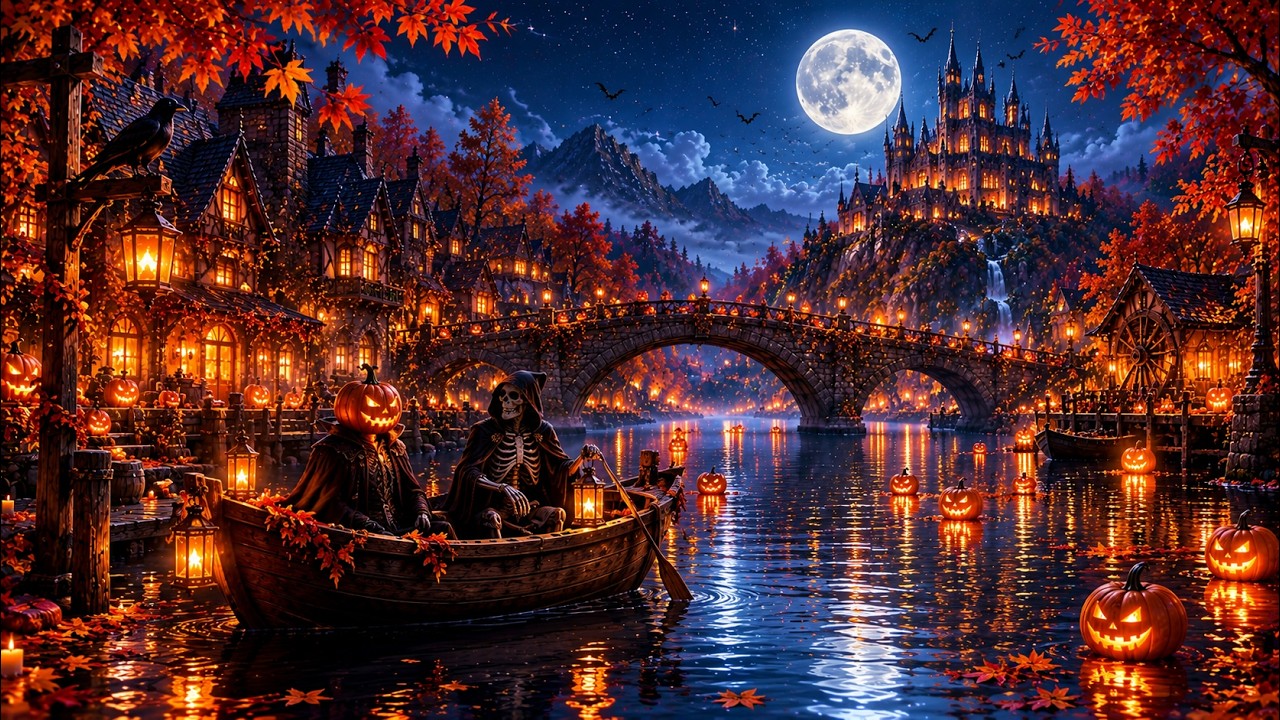 Relaxing Halloween Ambience Music 2026 ๐ Cozy Autumn Night in a Spooky Village ๐ป Haunted Sounds
