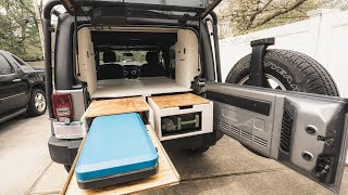 Full Bed Platform & Sliding Kitchen  Jeep Wrangler Camper Conversion Build Part 1