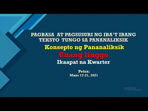 Konsepto ng Pananaliksik | Unang Linggo Ikaapat na Kwarter | Pagbasa at Pagsusuri | Grade 11 SHS