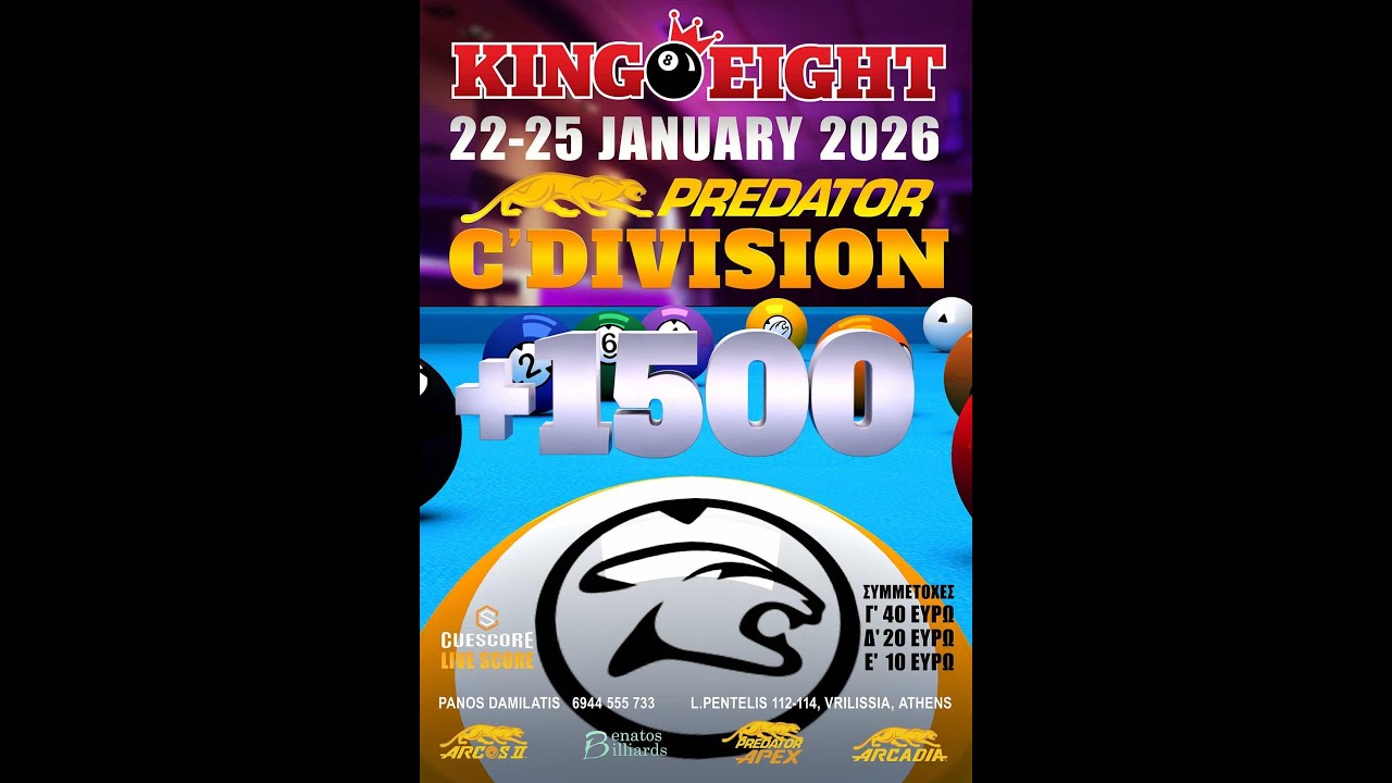 👑KING8 PREDATOR C’ DIVISION 9-BALL OPEN TOURNAMENT 👑9-Ball TABLE11