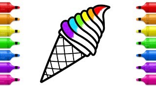 Rainbow Ice Cream Coloring Page - How to Draw Ice Cream for Kids