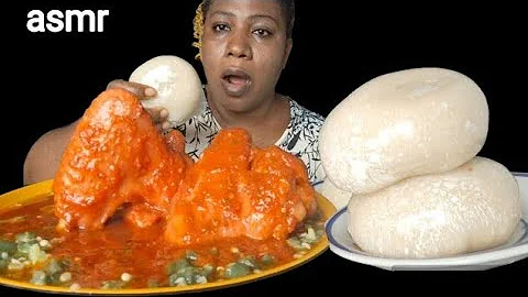 Nigeria food ASMR mukbang/ fufu and okra soup and stew 😋 African food ASMR / (eating Sound)