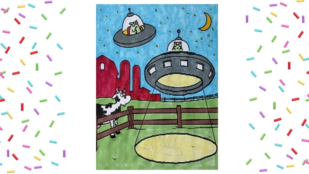 Coloring Ovals Alien at Farm Coloring Page with Markers Activity Page
