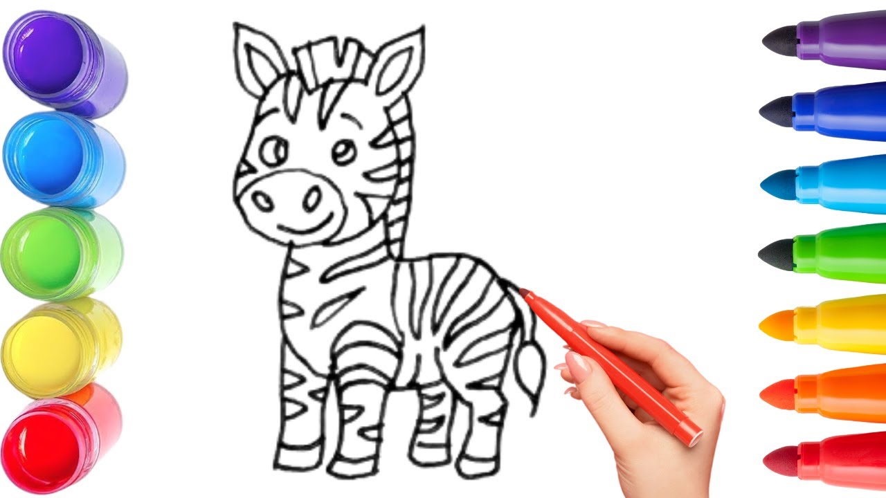 Как нарисовать милую зебру. Рисование, раскрашивание и живопись для детей и малышей. Детское иску...