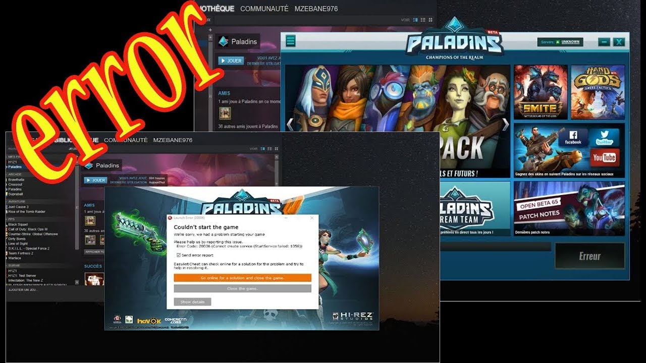 Impossible de lancer Paladins ?? Internal error connecting to Hi-Rez service