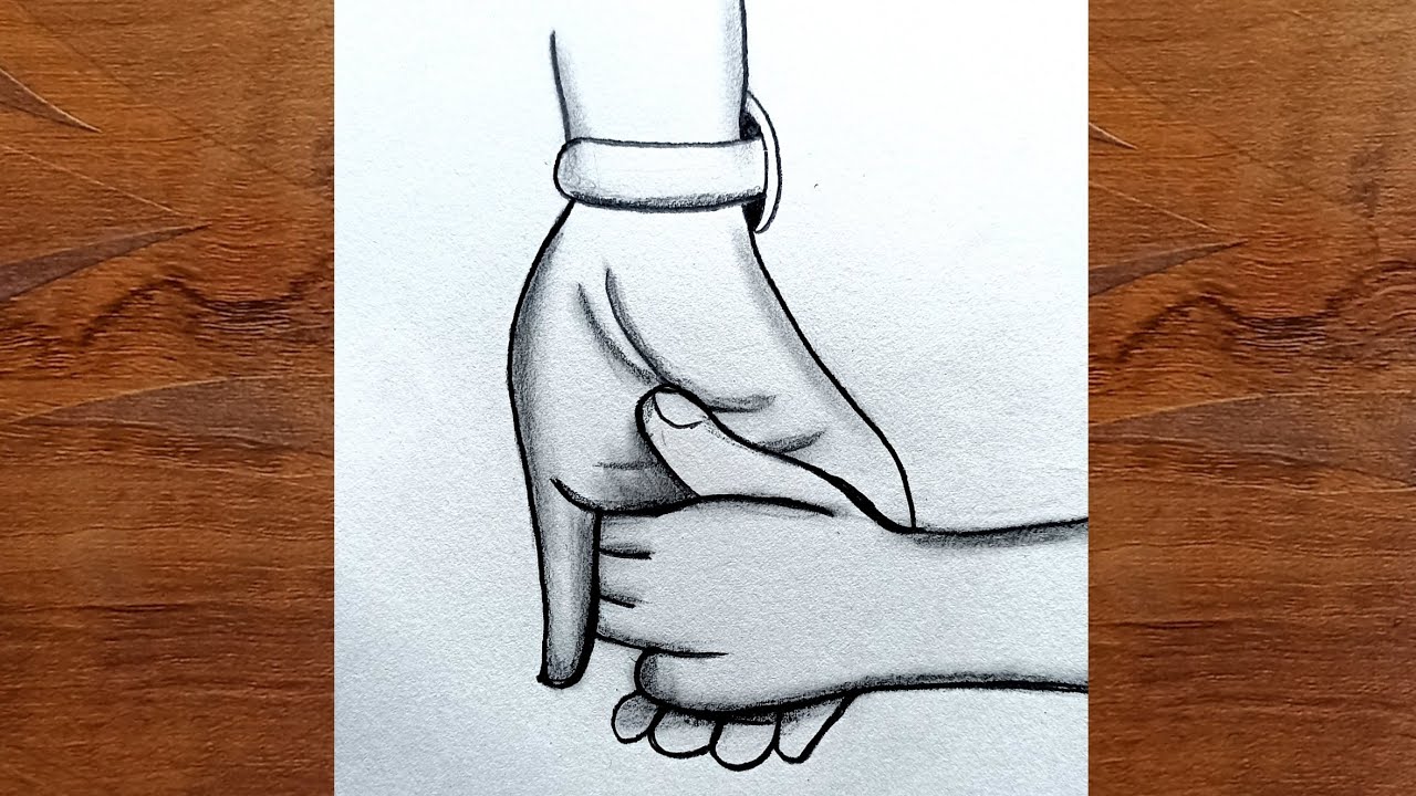 Father's Day Drawing || Father Hand Holding Baby Hand Drawing || Father Hand Drawing Easy