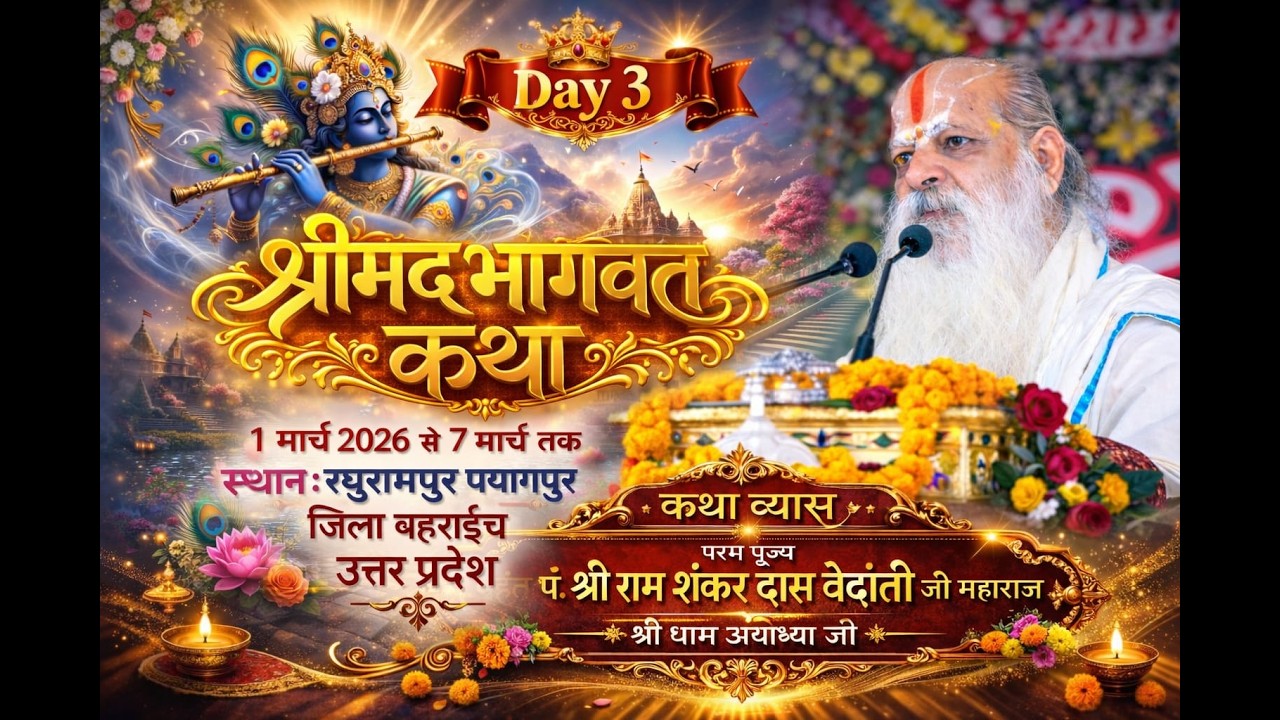 🔴DAY 03| श्रीमद् भागवत कथा | महंत पं.श्रीरामशंकरदास वेदांती जी महाराज रघुरामपुर पयागपुर जिला बहराईच