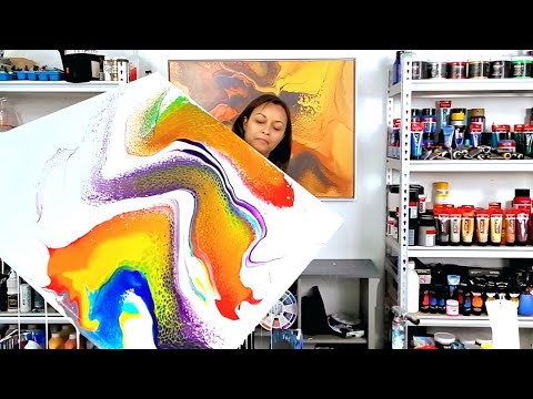 This Is BIG Super Colorful Acrylic Pouring With Lacing And Pearl Cells