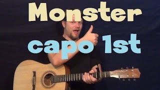 Monster (Imagine Dragons) Easy Guitar Lesson How to Play Tutorial Capo 1st Fret