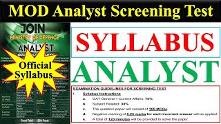 MOD Analyst Official Syllabus for Screening Test | MOD Analyst Screening Test | MOD Analyst Jobs |