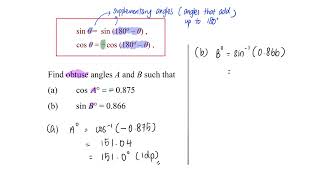 Find the Obtuse Angles Given the Sine or Cosine Ratios