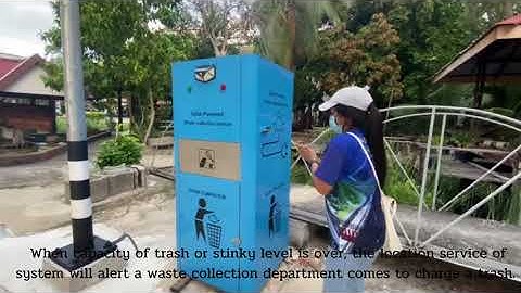 Reducing waste volume with automatic solar-powered trash compactor.