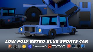 Low Poly Retro Blue Sports Car - Game Ready
