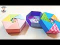 【折り紙の箱】花飾りのふた付き　六角形箱の折り方　Origami hexagonal box with lid【音声解説あり】 / ばぁばの折り紙