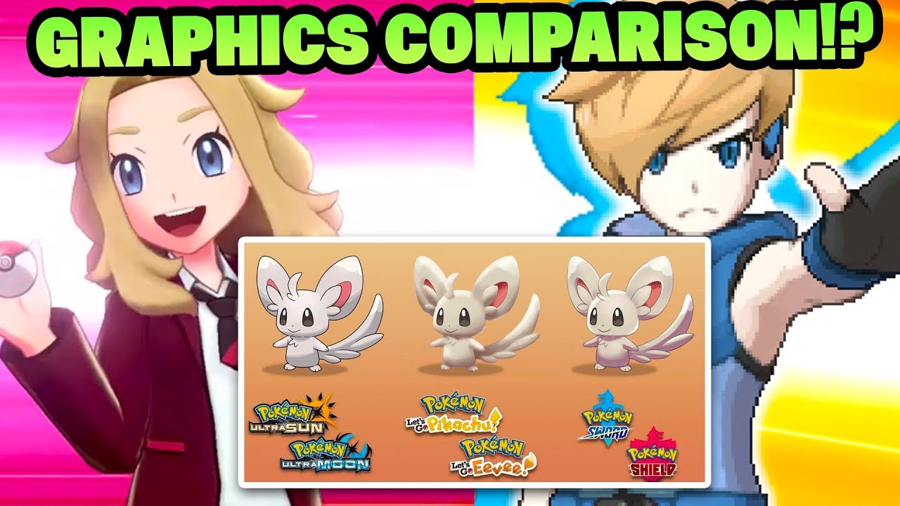 New Pokemon Sword And Pokemon Shield Graphic Comparison With Pokemon Sun And Moon Lets Go Pikachu