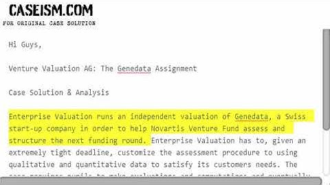 Venture Valuation AG: The Genedata Assignment Case Solution & Analysis Caseism.com