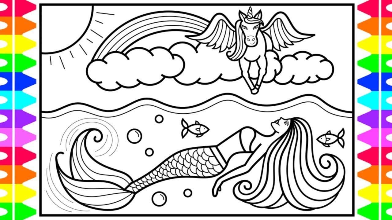 mermaid and unicorn coloring pages