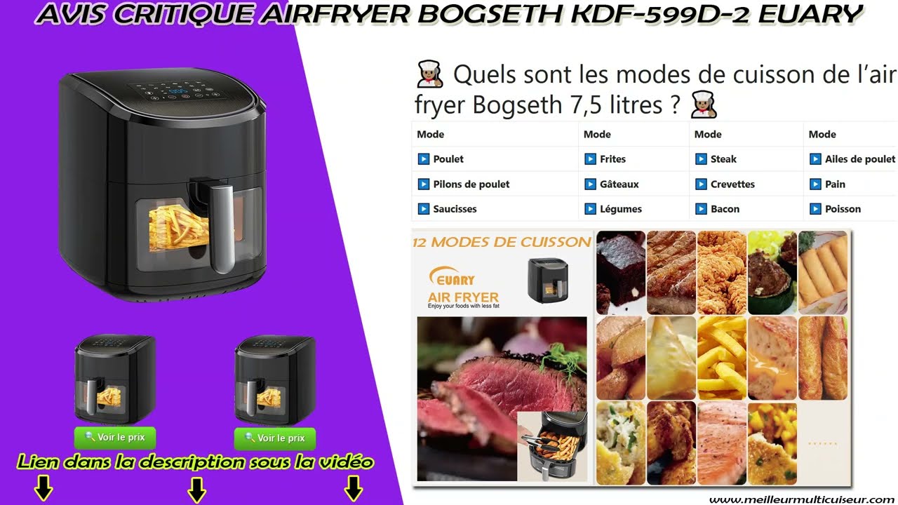 EUARY Friteuse sans Huile 4,5L Avec Fenêtre Visible,Air Fryer