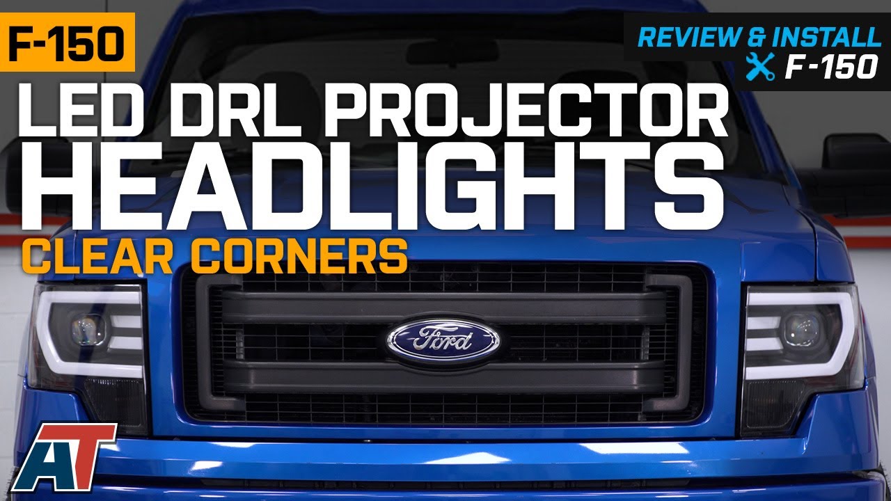 F-150 LED DRL Projector Headlights with Clear Corners; Black