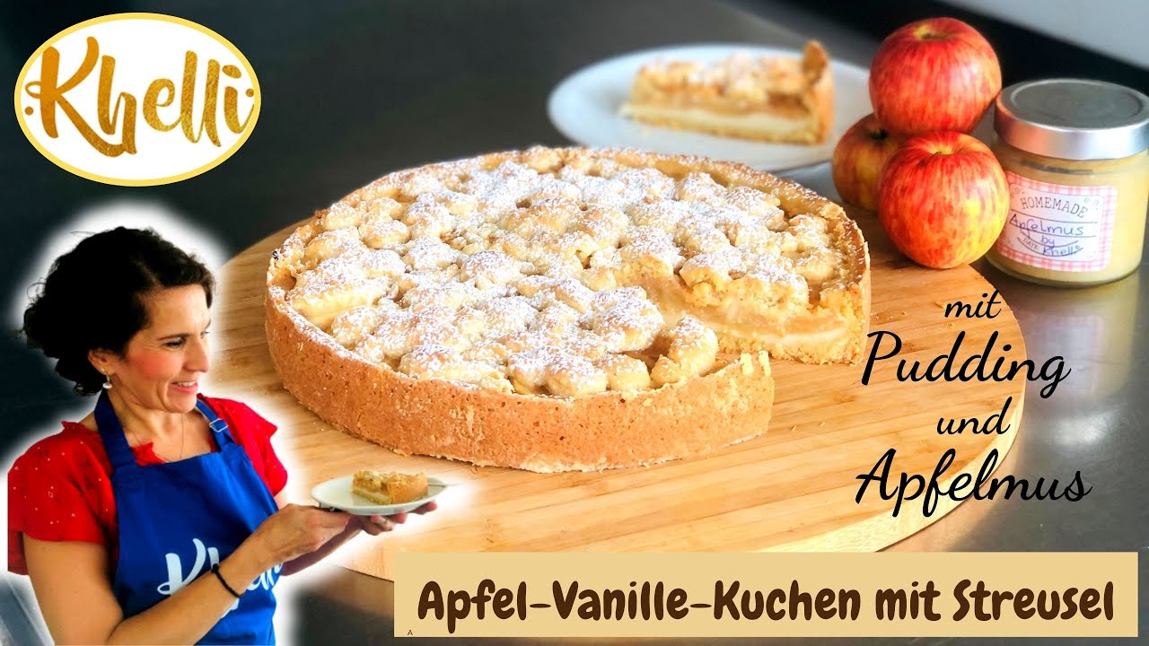 Apfelkuchen mit Pudding & Streusel & Apfelmus/Apfelstreuselkuchen/einfach & lecker/Khellis Backwelt