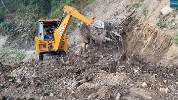 Clearing Piled Up Monsoon Landslide Blocking Road with JCB Backhoe