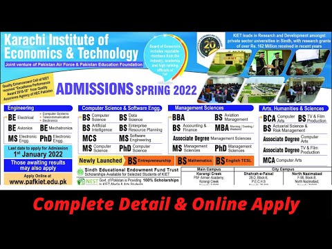 Karachi Institute of Economics & Technology KIET Admissions Spring 2022 | How To Apply