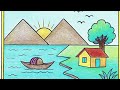 How to draw a beautiful village scene.very very easy drawing painting. drawing with oil pastel