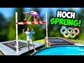 SUPER TRAMPOLIN HOCHSPRUNG Challenge in den POOL! (OLYMPIA 2021)