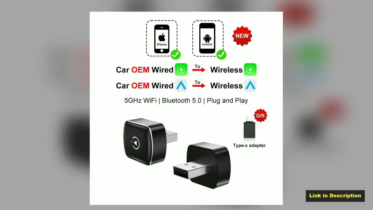 2025 Wireless CarPlay Android Auto Adapter USB Dongle Smart Mini Box Plug and Play Universal for
