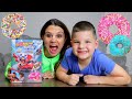 Playing donut dash game with caleb and mommy winner gets real donuts fun family game for kids