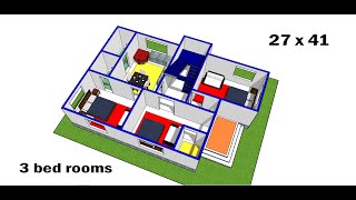 27 x 41 house plan design II 3 bhk house plan II 27 x 41 home design