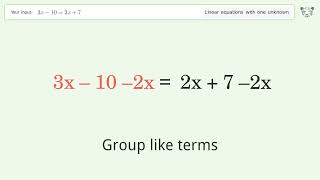 Solve 3x-10=2x+7: Linear Equation Video Solution | Tiger Algebra