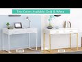 Tribesigns computer desk with drawers white and gold writing desk desk with 2 drawers m00103