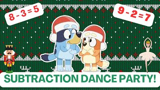 Bluey Nutcracker Christmas Subtraction Dance Party! Math Movement Learning Activity for Kids!