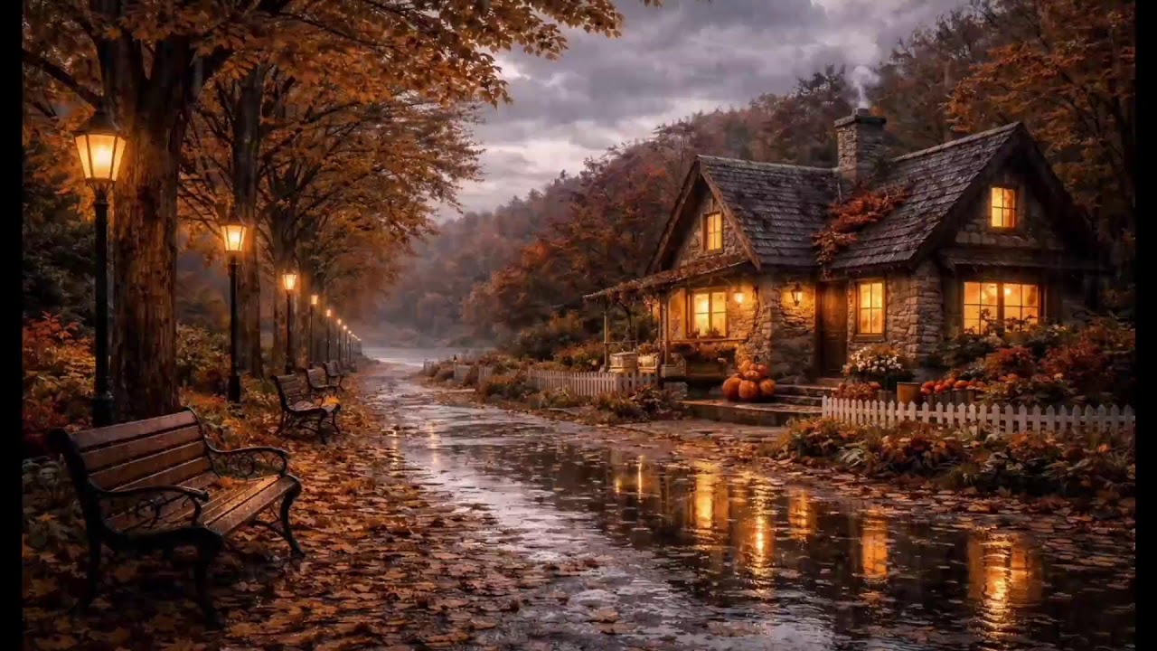 Walking After the Rain 🌧️ 🍂 Autumn Path, Warm Lights & Calm Thoughts