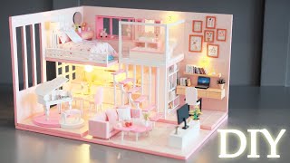 DIY Miniature Dollhouse Kit || Dream Girl Heart - Pink Duplex Aparment - Relaxing Satisfying Video