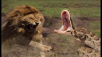 Incredible Lion Attacks And Steals Prey From Python