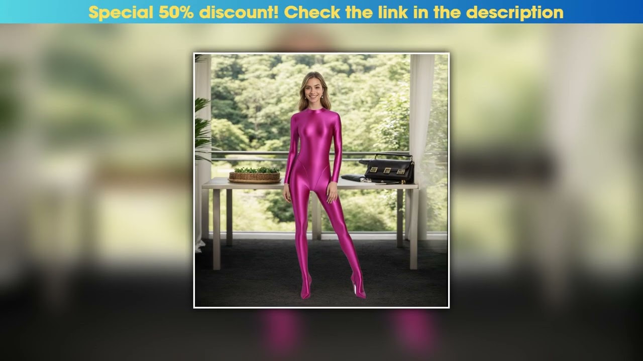 Exclusive MJINM Spandex Catsuit Women Full Body Shiny Glossy Bodysuits Tight-Fitting Yoga Sport Tig