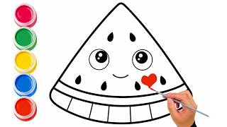 🍉✨ Cute Watermelon Drawing, Painting & Coloring | Calm Art Time for Kids #5 screenshot 4
