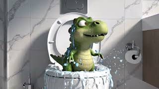 Firefly A funny surreal scene inside a modern bathroom  A white toilet suddenly starts shaking and v