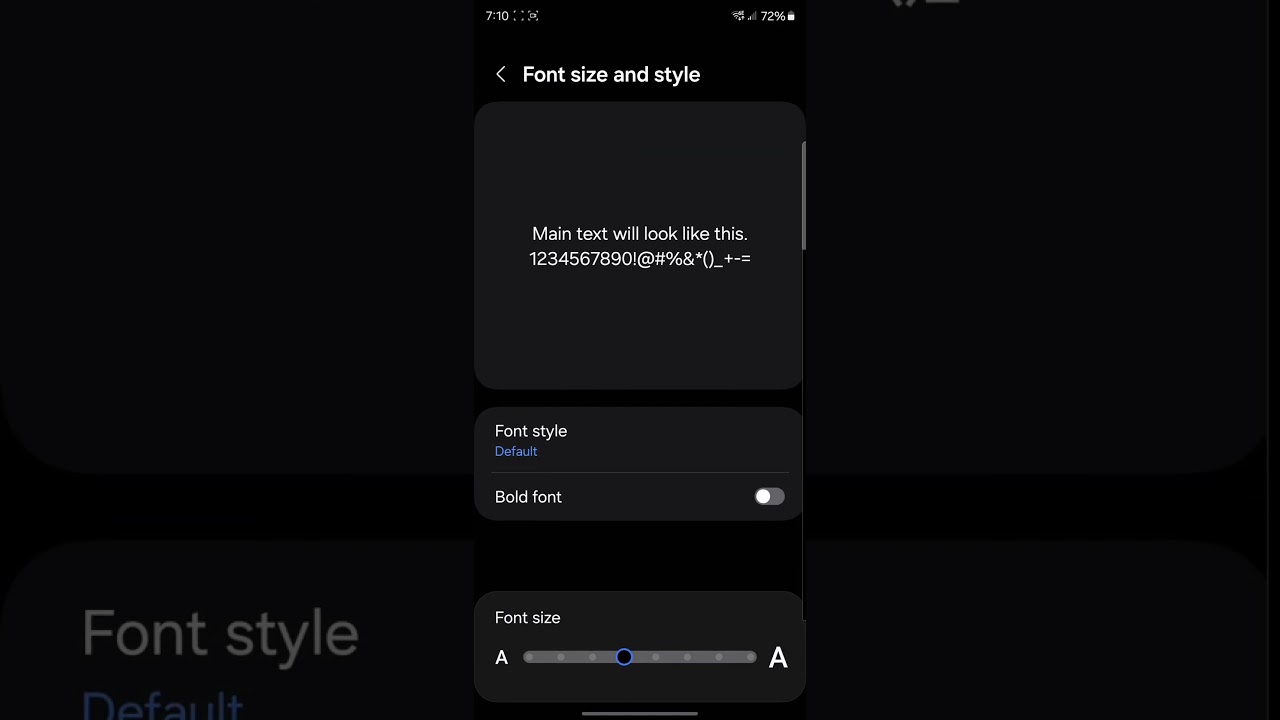 Android : How to change font size on Samsung S24 series.  