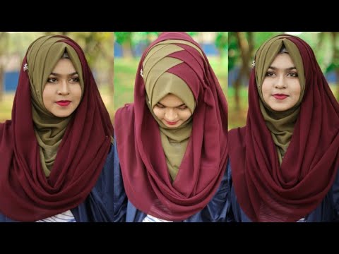 Criss Cross Hijab style with chiffon/Jorjet Hijab(Full Coverage)