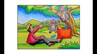 HOW TO DRAW CAP SELLER AND MONKEY/EASY CAP SELLER AND MONKEY DRAWING/TOPIWALA AUR BANDAR KI DRAWING