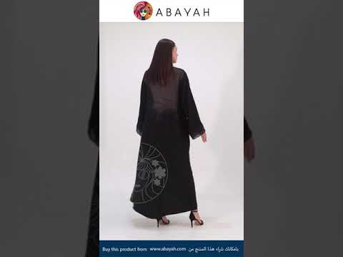 عبايه بتصميم مع خرز بلون اسود شفاف انيق