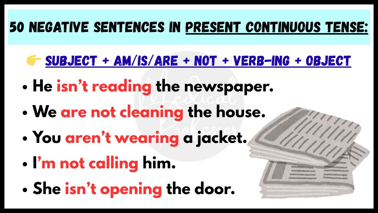 "50 Negative Sentences in Present Continuous Tense | English Grammar ...